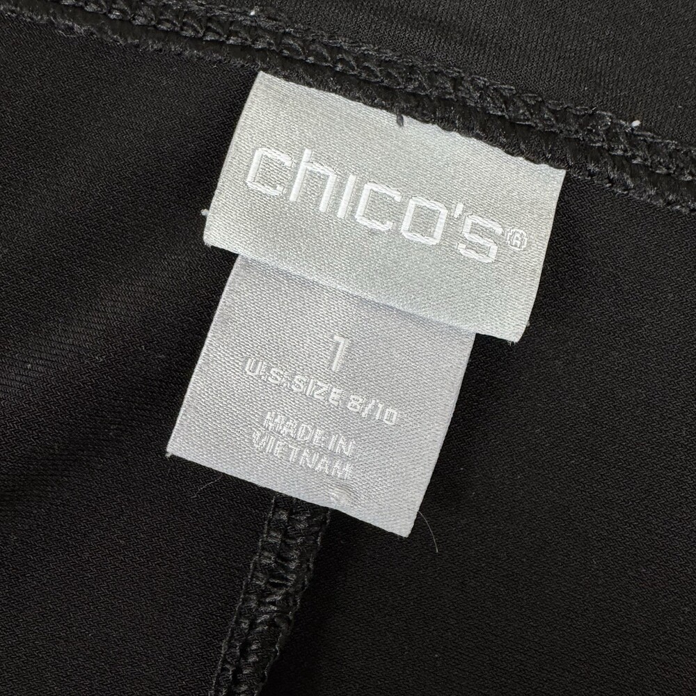 CHICOS Black Swing Dress Stretch V Neck A-Line Classic Minimalist 3/4 Sleeve 1 - Picture 7 of 13